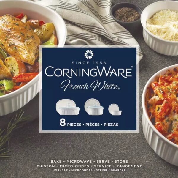 Corningware French White 8-Piece Ceramic Bakeware Set - Image 4