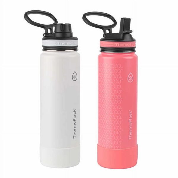 Thermoflask Stainless Steel Insulated Water Bottles - 24oz x 2-pack - White & Coral - Image 3