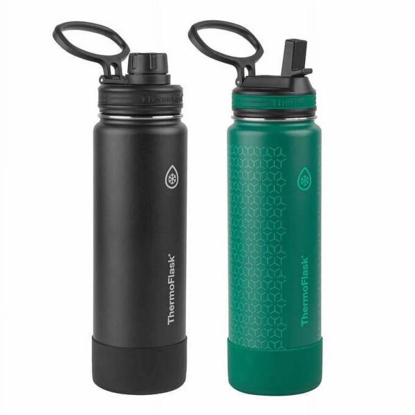Thermoflask Stainless Steel Insulated Water Bottles - 24oz x 2-pack - Green & Black - Image 2