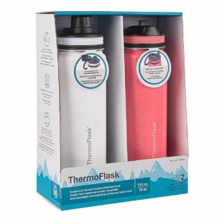 Thermoflask Stainless Steel Insulated Water Bottles - 24oz x 2-pack - White & Coral