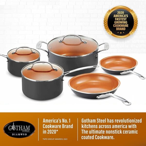The Gotham Steel Pro Non-stick Hard Anodized Set - 8pc Cookware Set - Image 4