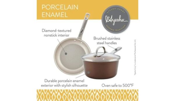 Ayesha Curry Home Collection - 12 Piece Aluminium Nonstick Cookware Set - Brown Sugar - Image 2