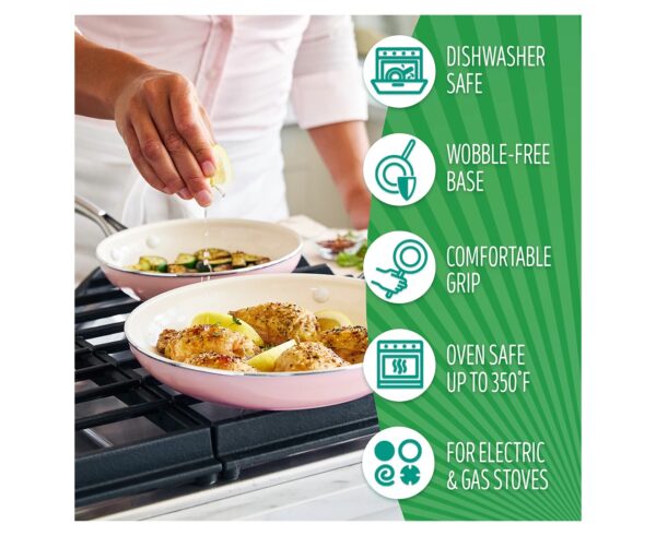 Greenlife 2-piece Artisan Non-stick Frypan & Skillet Set - Pink - Image 7