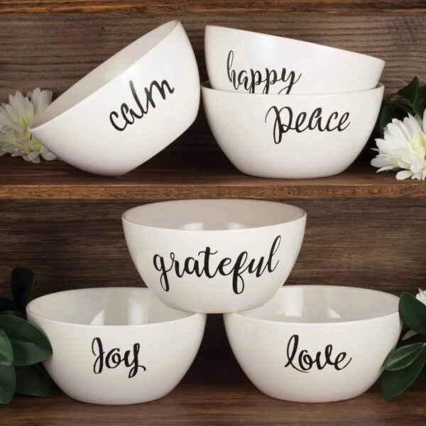 Signature Ceramic Bowl Set With Inspirational Words - 6pieces - Image 3