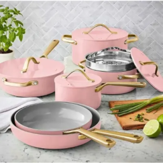 Member's Mark 11-piece Modern Ceramic Cookware Set -Pink