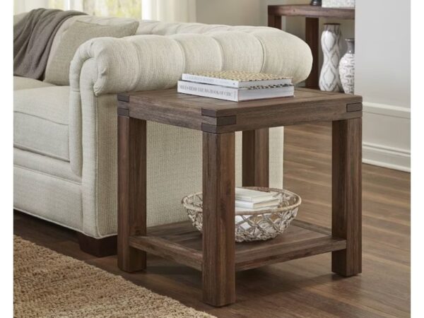 Meadow Solid Wood Rectangular Side Table In Brick Brown