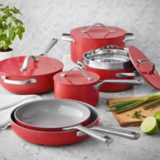 Member's Mark 11-piece Modern Ceramic Cookware Set -Red