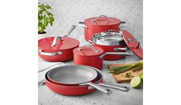Member's Mark 11-piece Modern Ceramic Cookware Set -Red