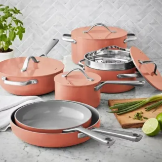 Member's Mark 11-piece Modern Ceramic Cookware Set -Coral