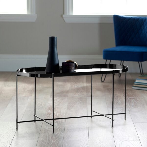 Oakland Oblong Coffee Table - Metal Frame Mirrored Top Table - 100 Cm