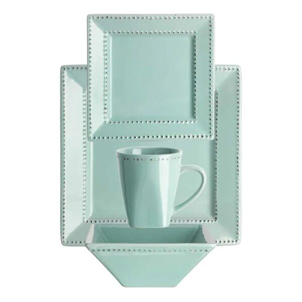 Home Essentials Tiffany Square Beaded Edge Dinner Set - 16 Piece - Blue - Image 4
