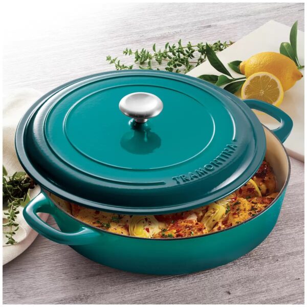 Tramontina Covered Enameled Cast Iron Braiser - 3.8L - Teal - Image 4