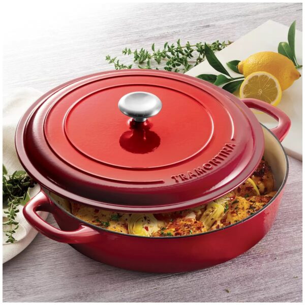 Tramontina Covered Enameled Cast Iron Braiser - 3.8L - Red - Image 2