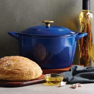 Tramontina Enameled Cast Iron 7-quart Dutch Oven  - Classic Blue and Gold Knob