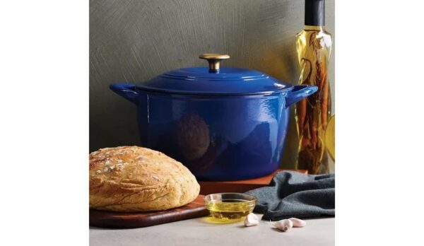 Tramontina Enameled Cast Iron 7-quart Dutch Oven  - Classic Blue and Gold Knob
