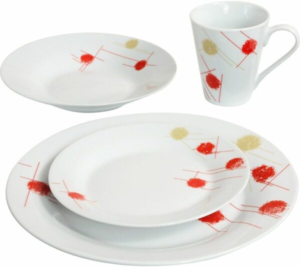 Prima 16 Piece Dinnerware Set - Cream & Red Patterns