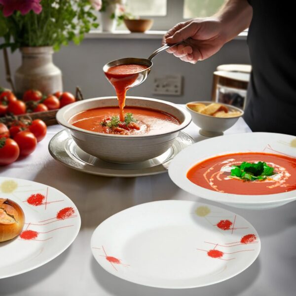 Prima 16 Piece Dinnerware Set - Cream & Red Patterns - Image 2