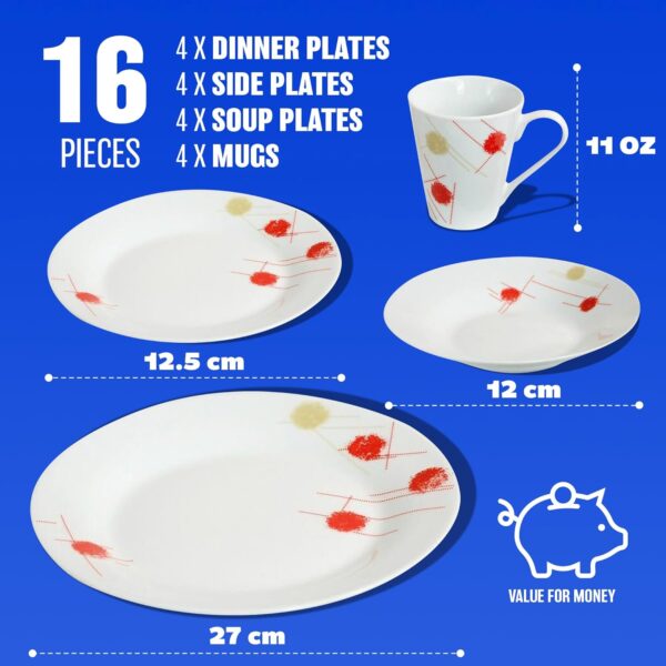 Prima 16 Piece Dinnerware Set - Cream & Red Patterns - Image 3