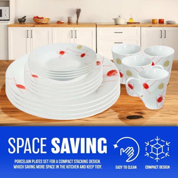 Prima 16 Piece Dinnerware Set - Cream & Red Patterns - Image 5