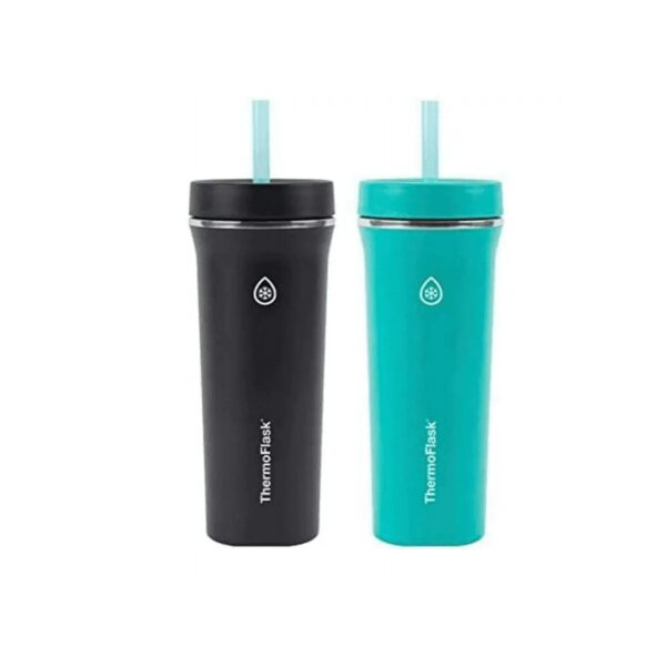 Thermoflask 32oz Insulated Standard Straw Tumbler, 2-Pack (Black and Green)