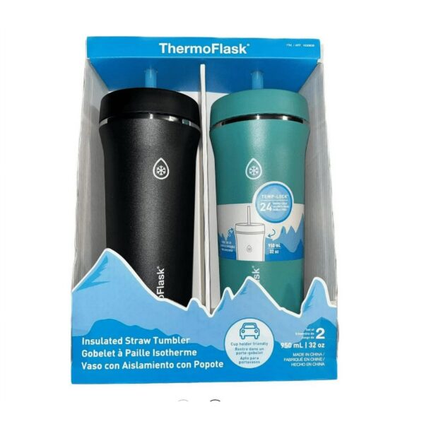 Thermoflask 32oz Insulated Standard Straw Tumbler, 2-Pack (Black and Green) - Image 6