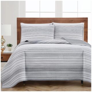Retro Chic 3pc King Quilt Set Grey/White