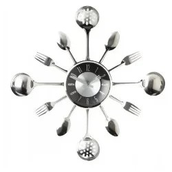 Linsan Kitchen Cutlery Wall Clock With Forks And Spoons For Home Decor - 14" - Black