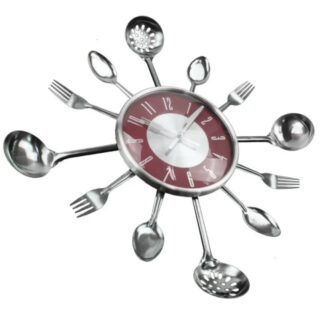 Kitchen Cutlery Wall Clock With Forks And Spoons For Home Decor - 14" - Red