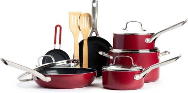 Red Volcano Ceramic Nonstick Cookware Set - 12 Piece