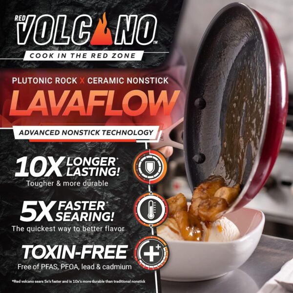 Red Volcano Ceramic Nonstick Cookware Set - 12 Piece - Image 2