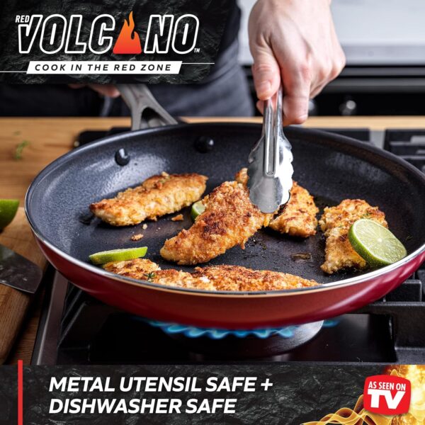 Red Volcano Ceramic Nonstick Cookware Set - 12 Piece - Image 4