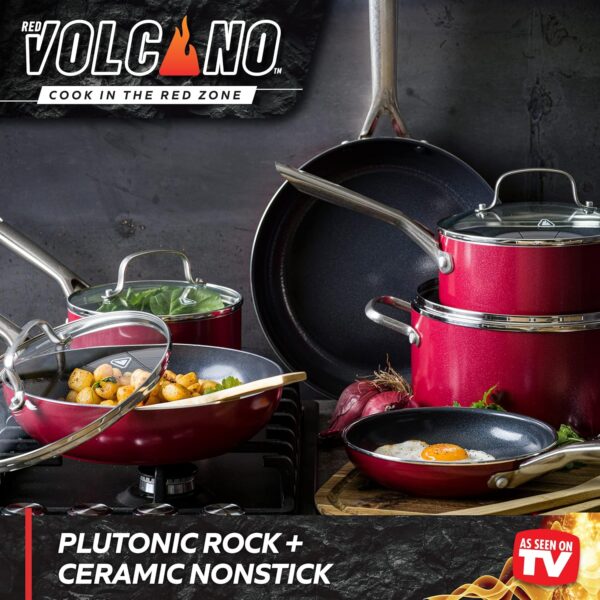 Red Volcano Ceramic Nonstick Cookware Set - 12 Piece - Image 5