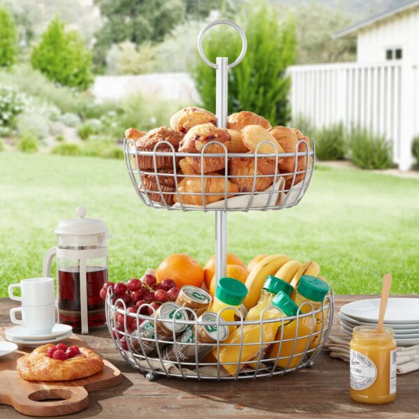 Member's Mark 2-Tier Round Basket Stand Silver - Image 5