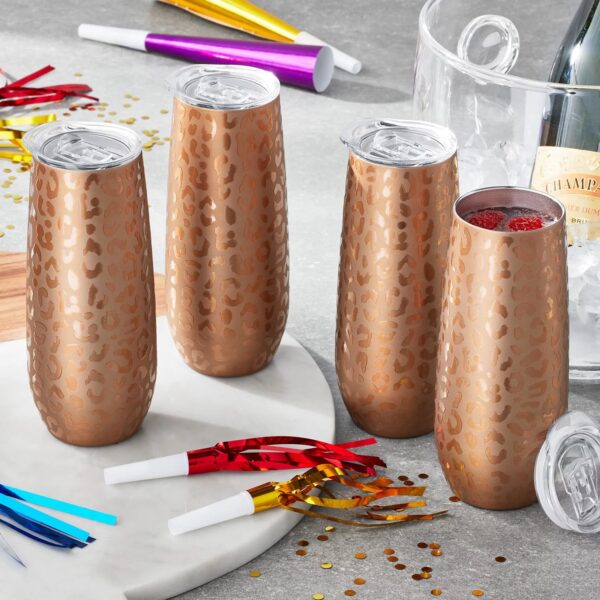 Member's Mark 14oz. Stainless Steel Insulated Flute Tumblers with Lids, 4 Pack (Bronze Animal Print)