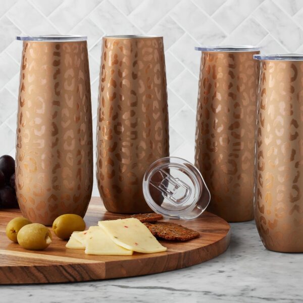Member's Mark 14oz. Stainless Steel Insulated Flute Tumblers with Lids, 4 Pack (Bronze Animal Print) - Image 3