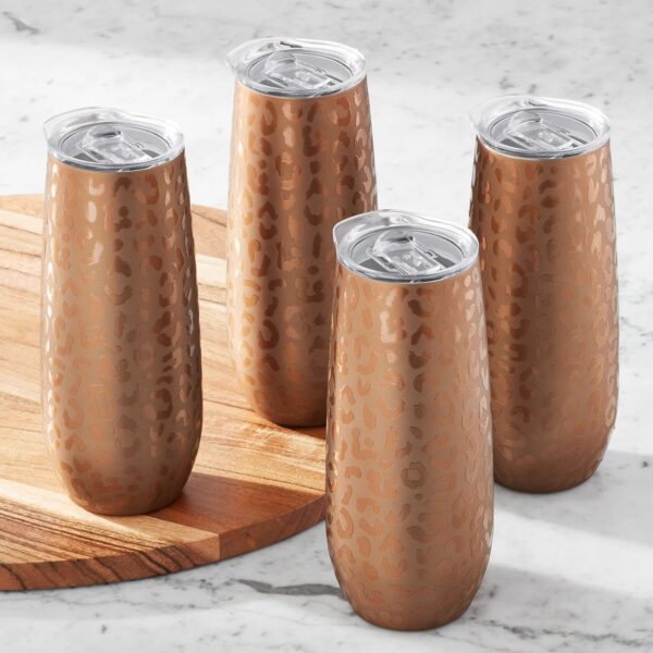 Member's Mark 14oz. Stainless Steel Insulated Flute Tumblers with Lids, 4 Pack (Bronze Animal Print) - Image 4