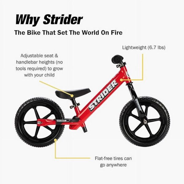 Strider - 12 Sport Balance Bike, Ages 18 Months To 5 Years - Red - Image 3