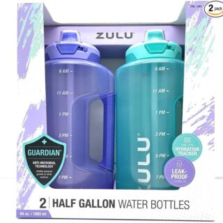Zulu Water Bottles With Hydration Tracking Time Markers - 2 Pack - 64 Oz