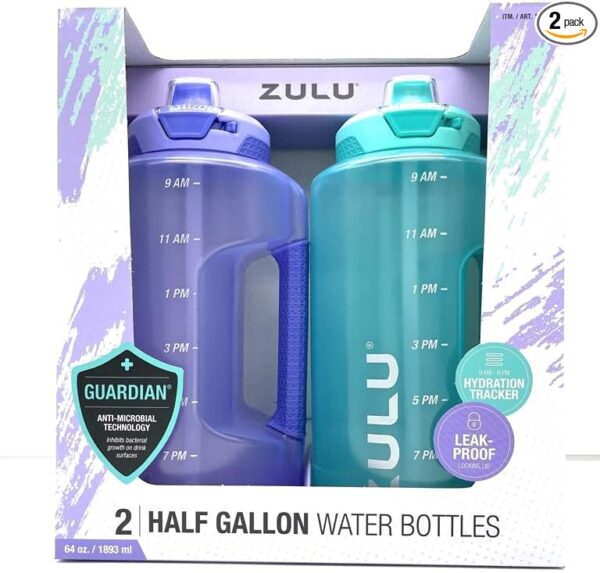 Zulu Water Bottles With Hydration Tracking Time Markers - 2 Pack - 64 Oz