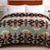 Pendleton Sherpa Fleece Reversible Blanket - Queen - Avra Valley Teal Banket 98" X 92''