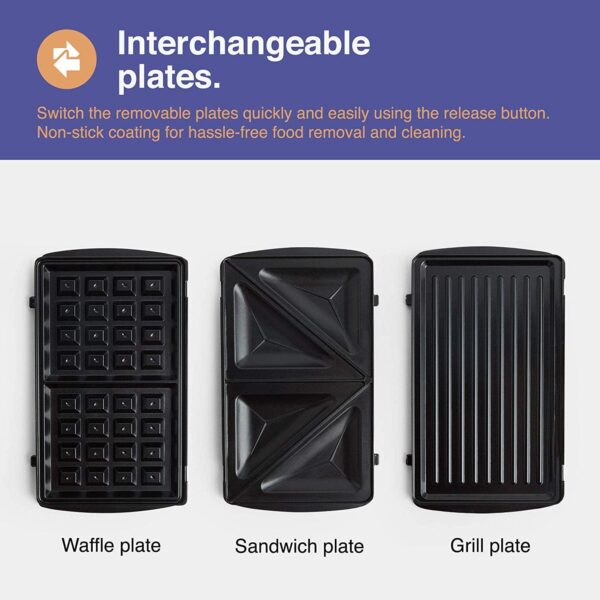 VonShef 3-in-1 Sandwich Toaster, Waffle Maker & Grill - Image 5