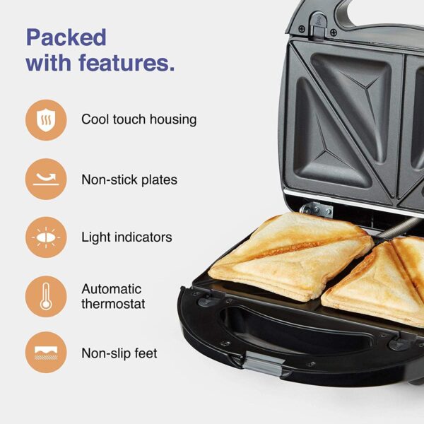 VonShef 3-in-1 Sandwich Toaster, Waffle Maker & Grill - Image 7