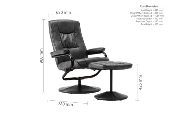 Memphis Swivel Chair and Footstool Black - Image 3