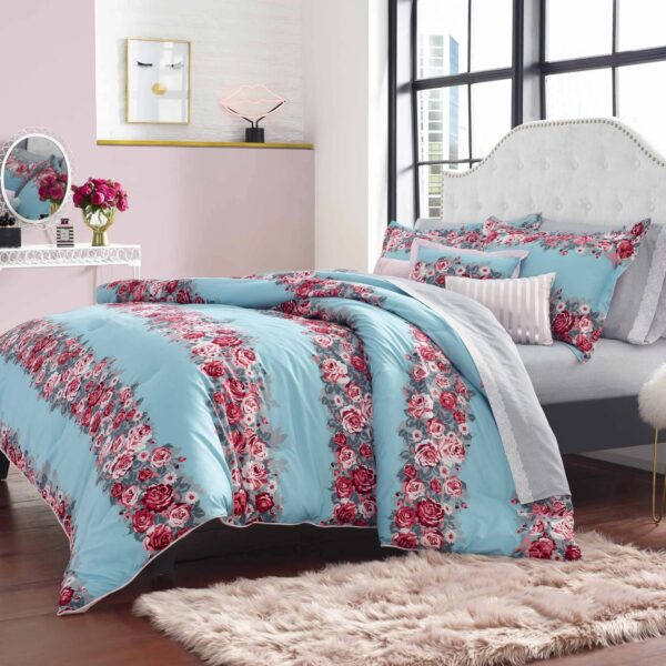 Betsey Johnson Floral Microfiber Plain Weave Washable Comforter Sets, Full/Queen - Image 7
