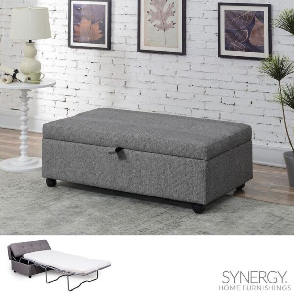 Synergy Home Furnishings Grey Fabric Sleeper Ottoman - Image 2