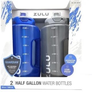 Zulu Water Bottles With Hydration Tracking Time Markers - 2 Pack - 64 Oz - Gray & Royal Blue