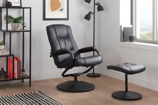 Memphis Swivel Chair and Footstool Black