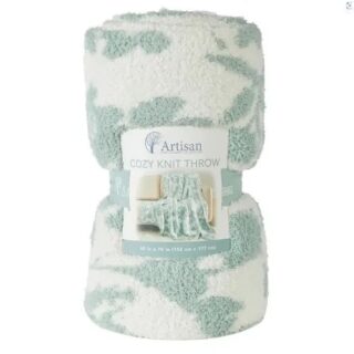 Artisan Cozy Knit Throw Blanket Seafoam - 60“ X 70“ - Green & White