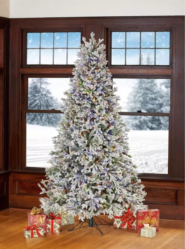 7.5ft (2.2m) Pre-Lit Flocked Artificial Christmas Tree with 1,850 Colour Changing Micro LED Lights - Image 8