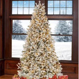 7.5ft (2.2m) Pre-Lit Flocked Artificial Christmas Tree with 1,850 Colour Changing Micro LED Lights